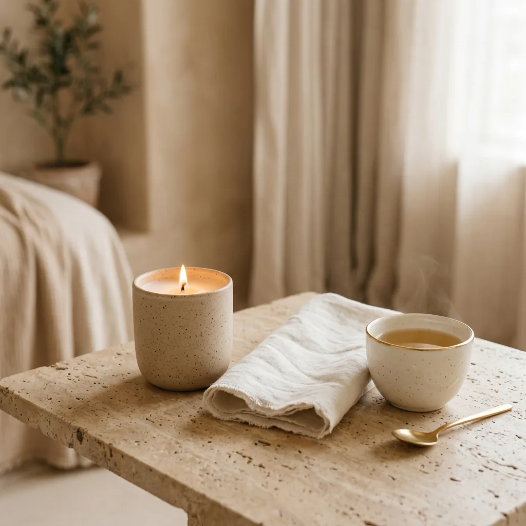 Spa-Atmosphäre im Aera Atelier — Kerze und Tee